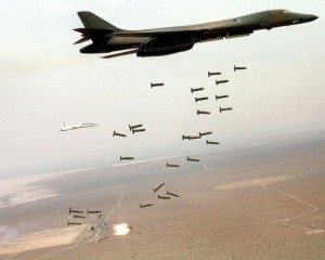 A B-1B Lancer unleashes cluster munitions. Credit: US Army