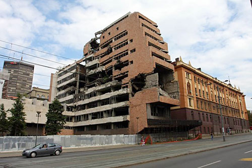 Bombed out government building in the city center of Belgrade still standing