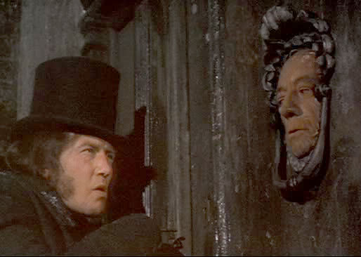 Ebenezer Scrooge, played by Albert Finney in 1970, sees a ghost